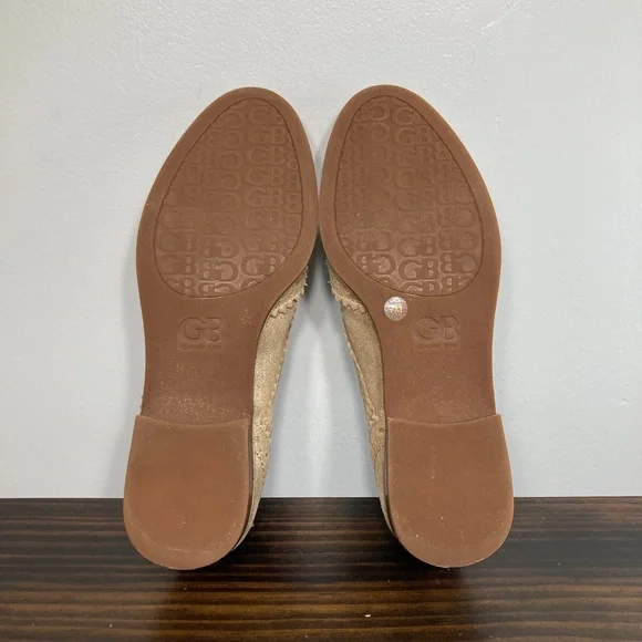 Gianni Bini Gold Metallic Leather Wood Bottom Oxford Shoes Womens Size 7 - Picture 7 of 8